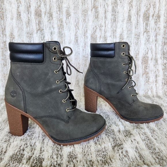 Timberland "Tillston" Olive Green Nubuck Leather Boot Heeled | Women's Size 8 - Picture 7 of 12